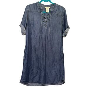 Philosophy Tencel Lyocell Dark Wash Chambray Denim Blue Mini Dress Size Medium